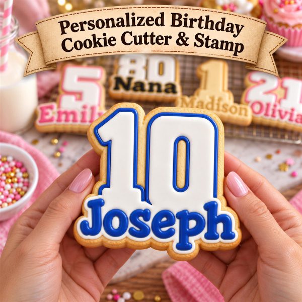 Personalized Birthday Cookie Cutter | Custom Age, Name Stamp | Number Milestone, Celebratory Treats, Any Name, Any Age