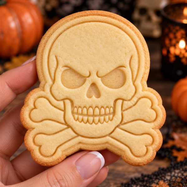 Alternative view of Skull & Crossbones Cookie Cutter | Pirate Embosser | Spooky Biscuit Mold, Party Treats