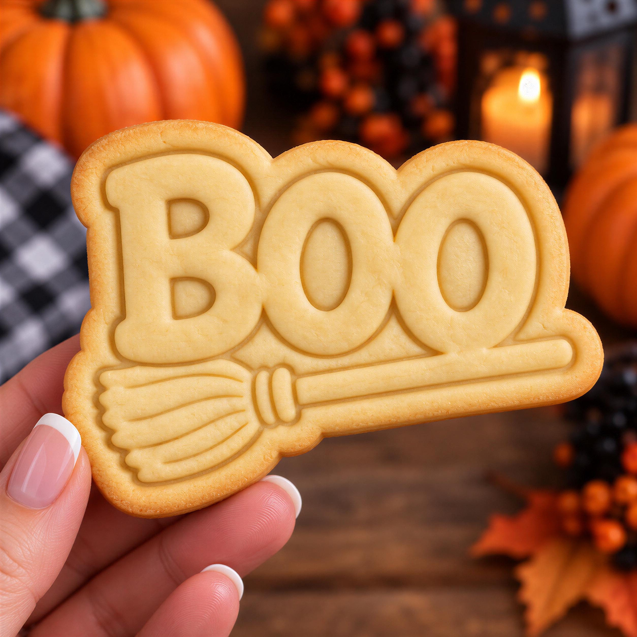 BOO with Broom Cookie Cutter & Stamp | Halloween Cookie Cutter | Witch Broom Cookie Stamp | Spooky Halloween Baking - Image 2