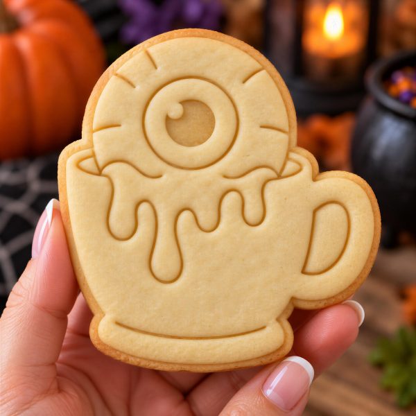 Alternative view of Spooky Eyeball Coffee Cup Cookie Cutter & Stamp, Halloween Eyeball Cookie Cutter, Creepy Coffee Cookie Stamp, Halloween Baking
