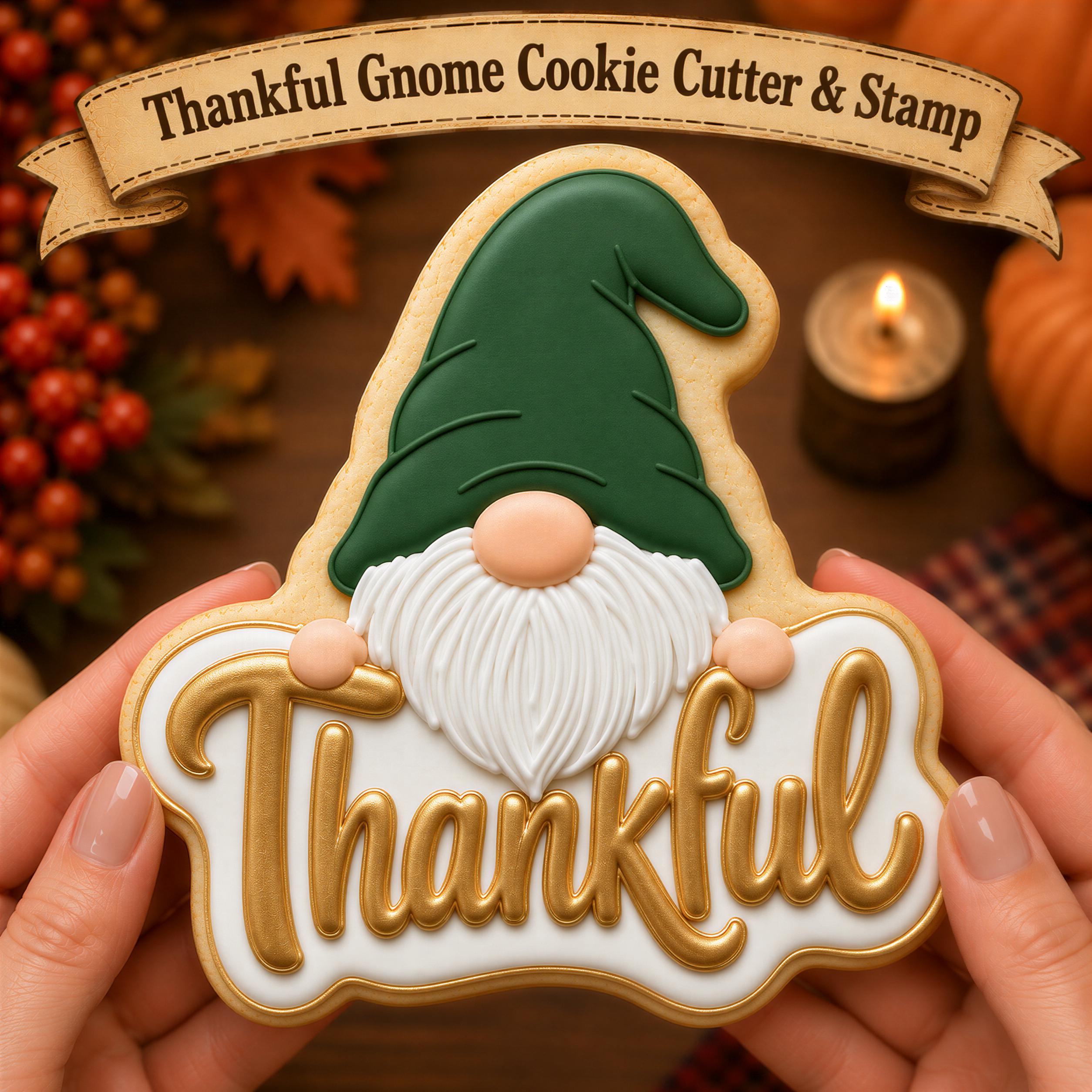 Thankful Gnome Cookie Cutter - Thanksgiving Stamp, Autumn Baking | Kitchen Tool For Treats