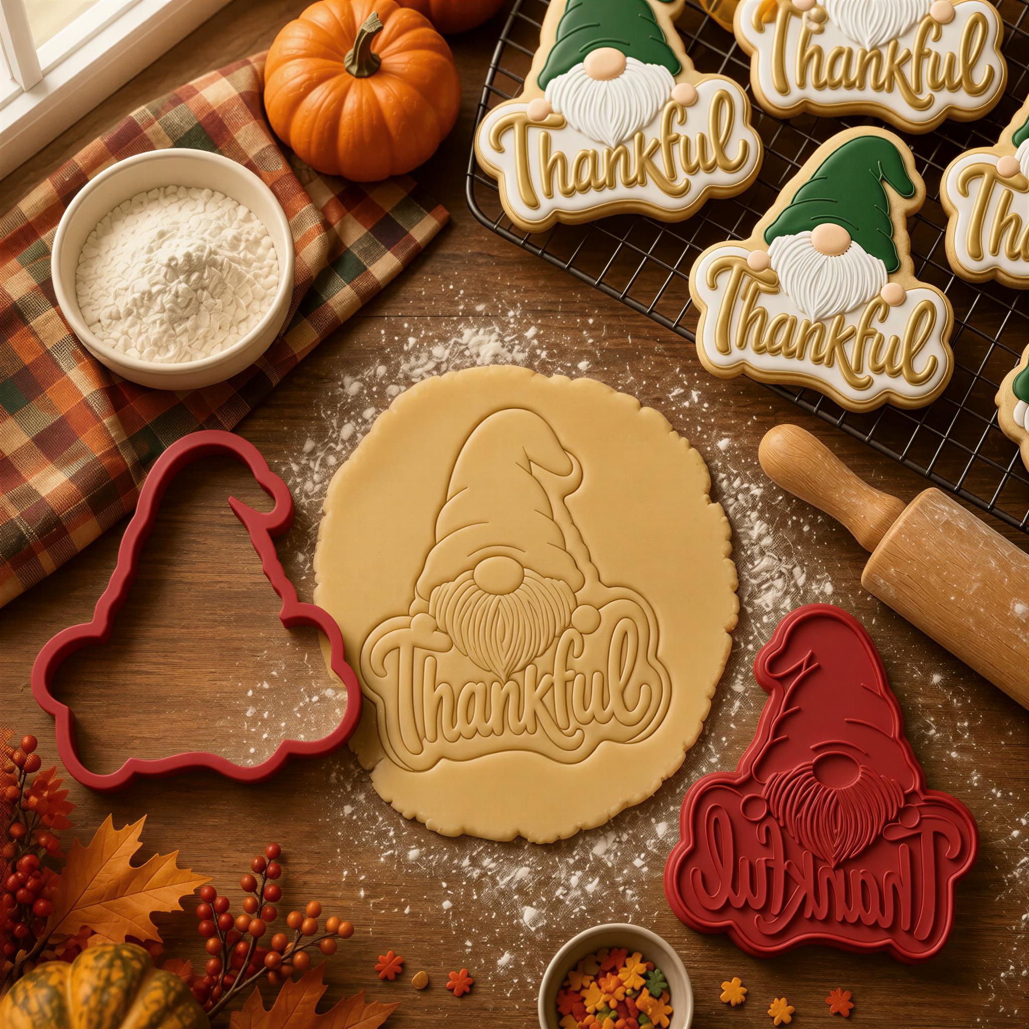Thankful Gnome Cookie Cutter - Thanksgiving Stamp, Autumn Baking | Kitchen Tool For Treats - Image 4