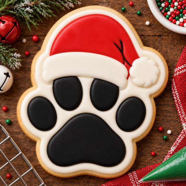 Alternative view of Santa Hat Paw Print Cookie Cutter & Stamp, Christmas Dog Cookie Cutter, Paw Print Cookie Stamp, Pet Christmas Baking