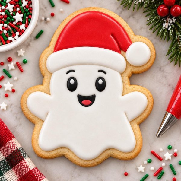 Alternative view of Ghost Santa Hat Cookie Cutter & Stamp, Christmas Ghost Cookie Cutter, Holiday Cookie Stamp, Cute Christmas Baking