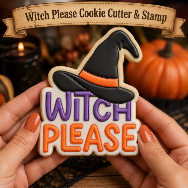 Witch Please Cookie Cutter | Halloween Hat Imprint | Funny Baking Tool | Spooky Treats Kitchen