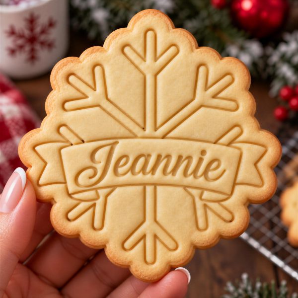 Alternative view of Snowflake Cutter, Blank Banner Stamp | 3D Printed Cookie Embosser | Christmas Winter Baking