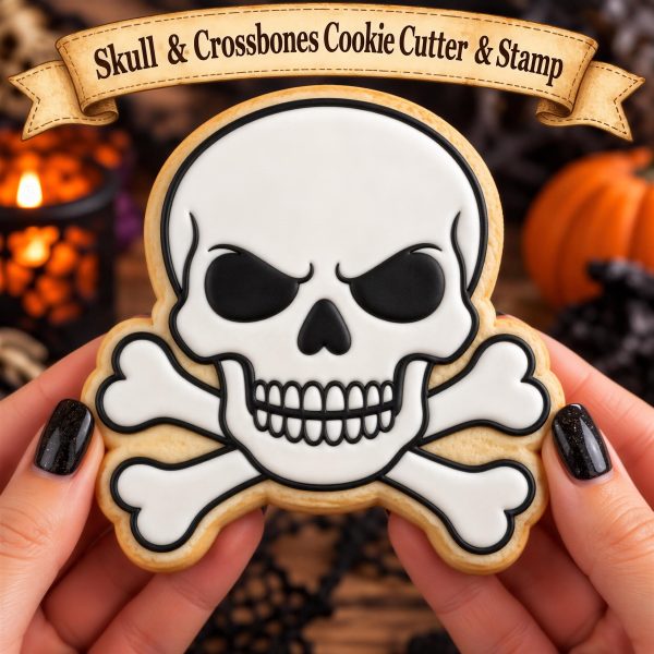 Skull & Crossbones Cookie Cutter | Pirate Embosser | Spooky Biscuit Mold, Party Treats