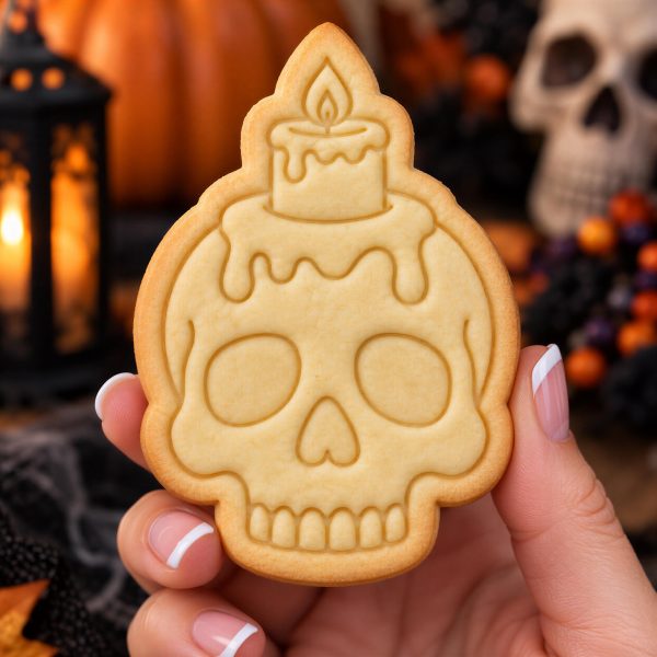 Alternative view of Skull with Candle Cookie Cutter & Stamp | Halloween Skull Cookie Cutter | Spooky Candle Cookie Stamp | Gothic Halloween