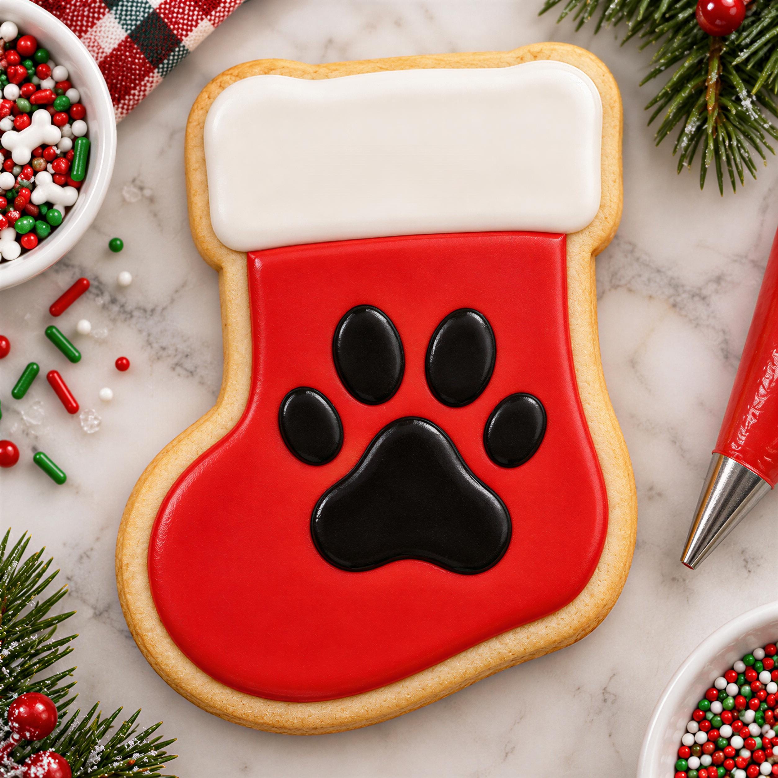 Paw Print Christmas Stocking Cookie Cutter & Stamp, Dog Paw Cookie Cutter, Pet Christmas Cookie Stamp, Holiday Baking - Image 2