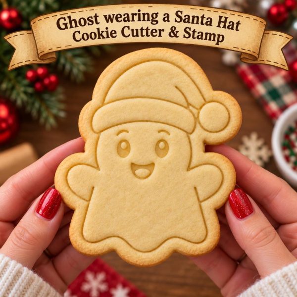 Ghost Santa Hat Cookie Cutter & Stamp, Christmas Ghost Cookie Cutter, Holiday Cookie Stamp, Cute Christmas Baking