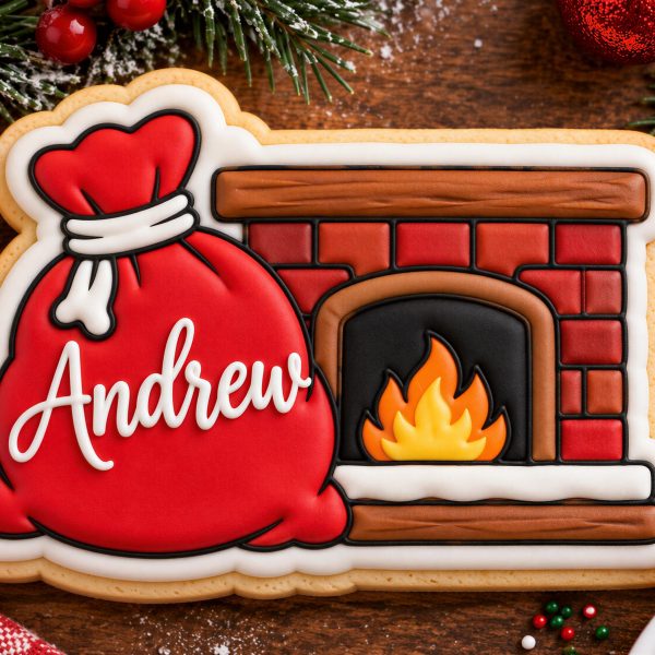 Santa’s Presents Cookie Cutter & Stamp, Santa Gift Bag Cookie Cutter, Christmas Fireplace Cookie Stamp, Embossed Christmas Cookie - Image 3