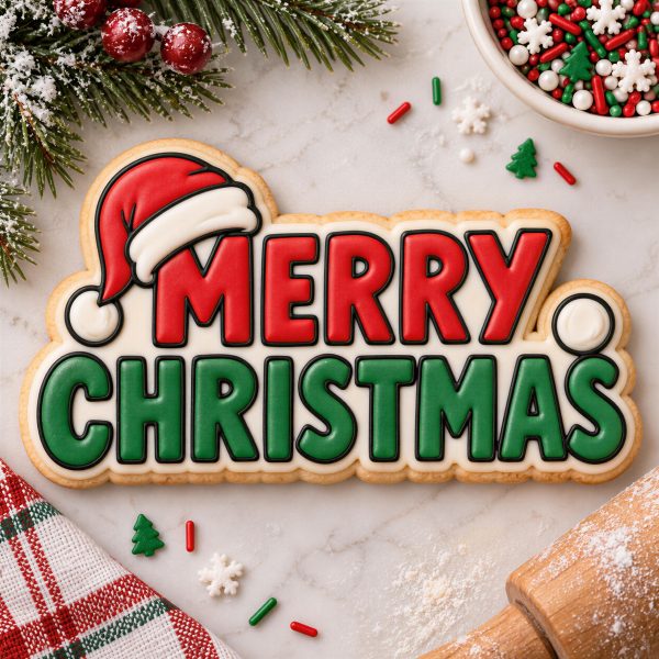 Alternative view of Merry Christmas Cookie Cutter & Stamp, Christmas Cookie Stamp, Santa Hat Cookie Cutter, Embossed Holiday Cookie