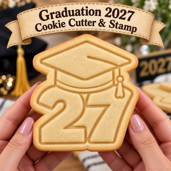 Graduation 2027 Cookie Cutter & Stamp | Grad Cap Embosser | Celebration Dough Press, Party Treats