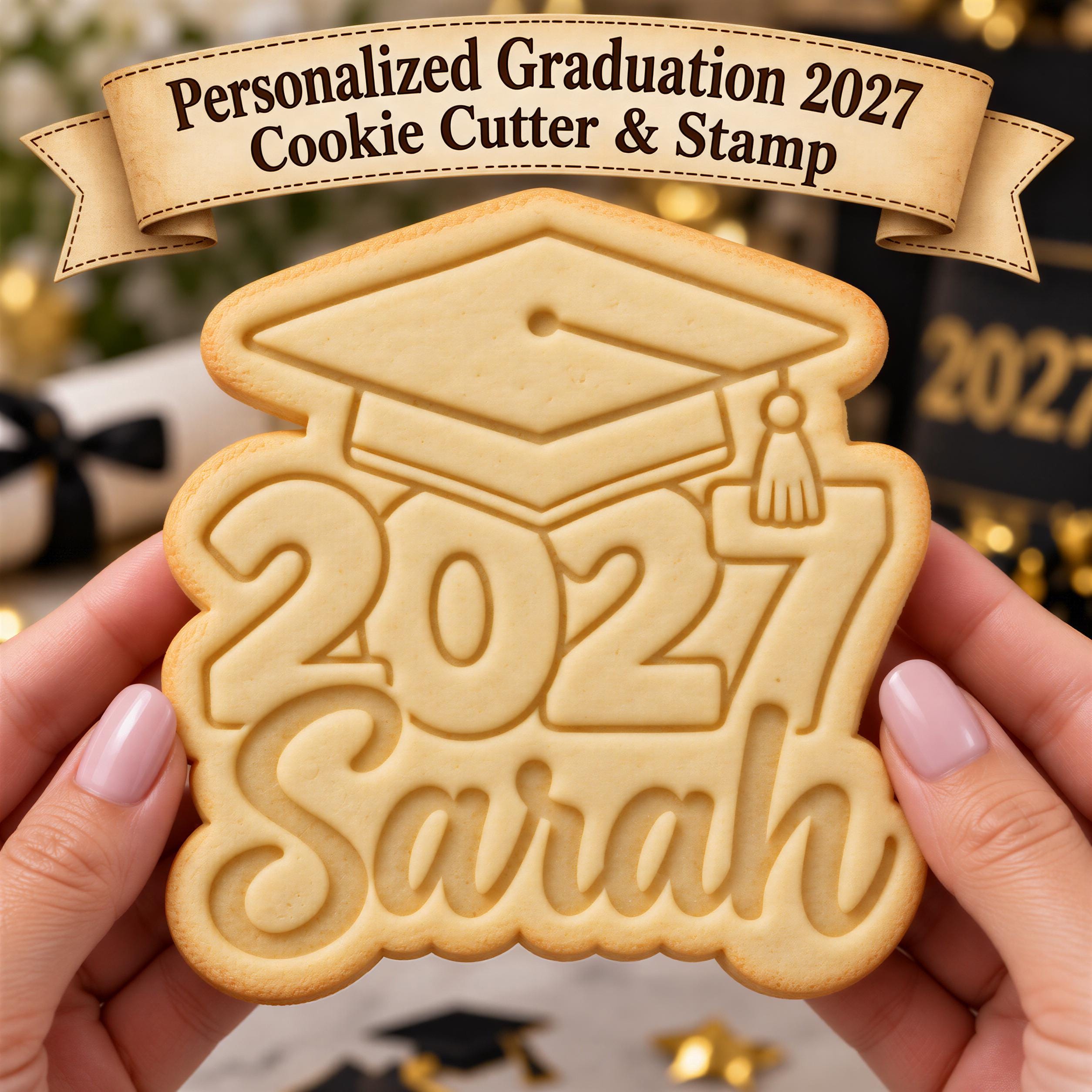 Personalized Graduation 2027 Cookie Cutter & Stamp, Class of 2027 Cookie Cutter, Custom Name Graduation Cookie Stamp, Senior 2027
